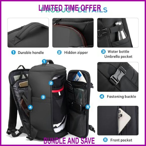 40L Travel Backpack with Shoe Compartment, Fits 17.3 Inch Laptop, Carry-on main image 7